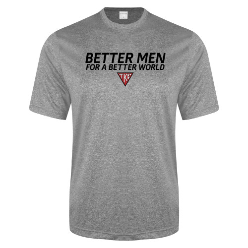 Grey Heather Performance Contender Tee-Better Men for a Better World Stacked w/ Houseplate