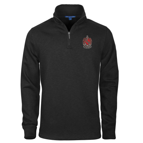 Black Slub Fleece 1/4 Zip Pullover-Coat of Arms