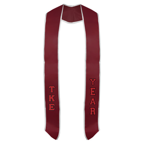 Cardinal Graduation Stole w/White Trim-Vertical Greek Letters Tackle Twill