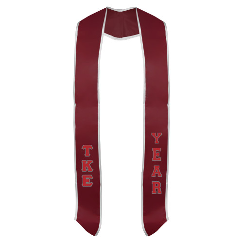 Cardinal Graduation Stole w/White Trim-Vertical Greek Letters Tackle Twill