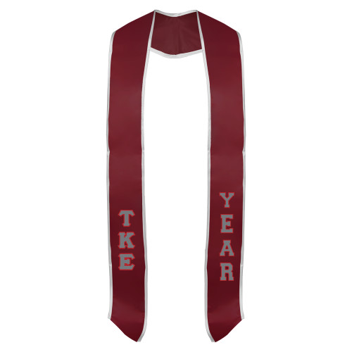 Cardinal Graduation Stole w/White Trim-Vertical Greek Letters Tackle Twill
