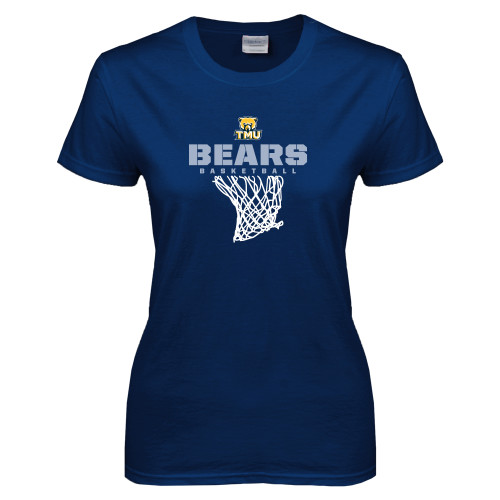 Womens Short Sleeve Navy Tee - Bears Basketball Hanging Net