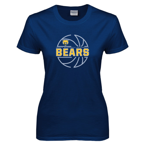  Womens Short Sleeve Navy Tee - Bears Basketball Lined Ball