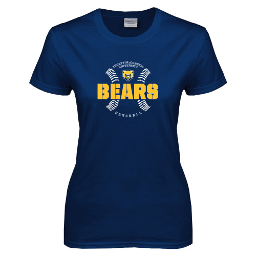  Womens Short Sleeve Navy Tee - Bears Baseball Seams
