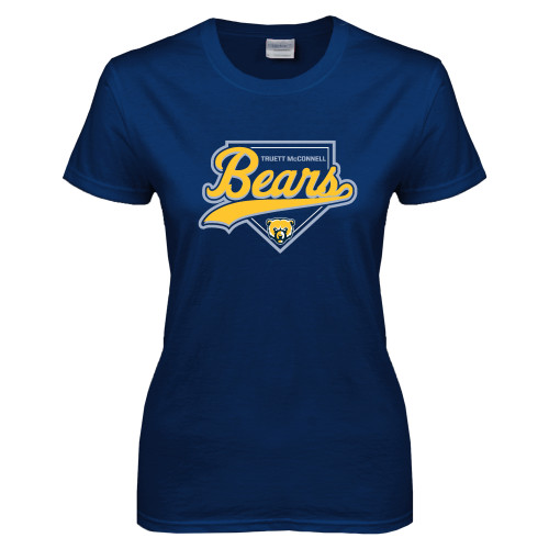  Womens Short Sleeve Navy Tee - Bears Baseball Plate