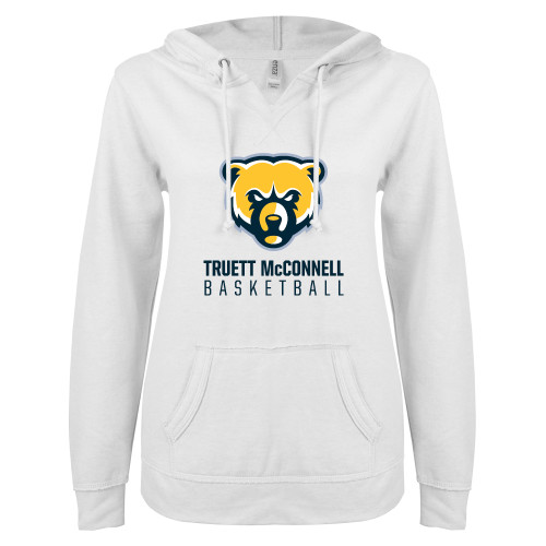 Truett McConnell ENZA Womens White V Notch Raw Edge Fleece Hoodie