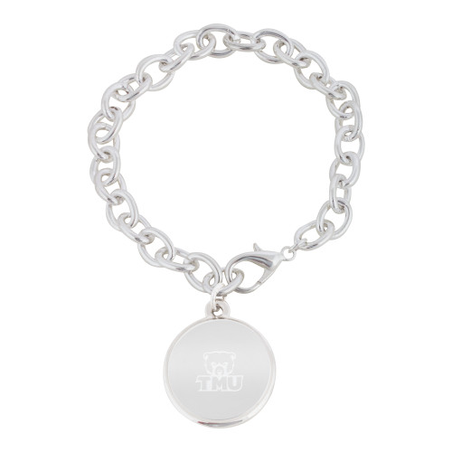  Silver Charm Bracelet with Round Charm - Primary Logo Engraved