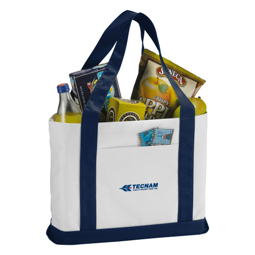 Contender White/Navy Canvas Tote-TECNAM Primary Logo