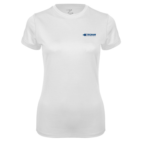 Womens White Performance Tee-TECNAM Primary Logo