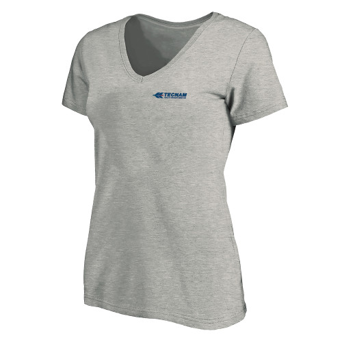 Womens Plus Heather Grey V Neck T Shirt-TECNAM Primary Logo -