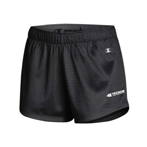 Champion Womens Black Mesh Short-TECNAM Primary Logo