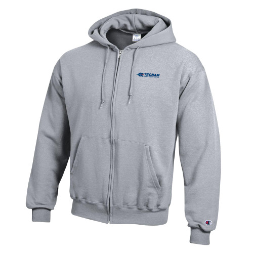 Champion Heather Grey Full Zip Hood-TECNAM Primary Logo
