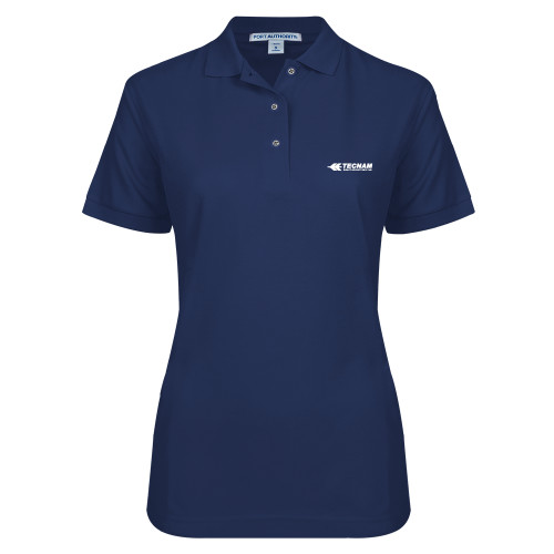 Womens Silk Touch Navy Pique Polo-TECNAM Primary Logo