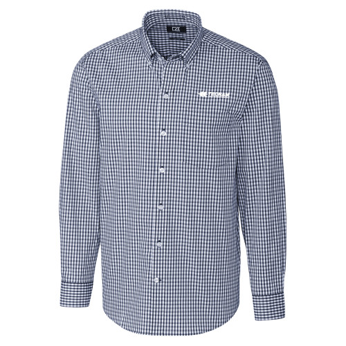 Cutter & Buck Navy Gingham Long Sleeve Button Down-TECNAM Primary Logo