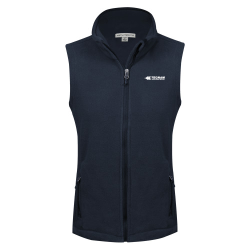 Womens Navy Fleece Full Zip Vest-TECNAM Primary Logo