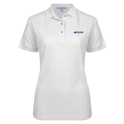 Womens Silk Touch White Pique Polo-TECNAM Primary Logo