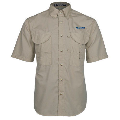 Khaki Fishing Shirt Performance Short Sleeve-TECNAM Primary Logo