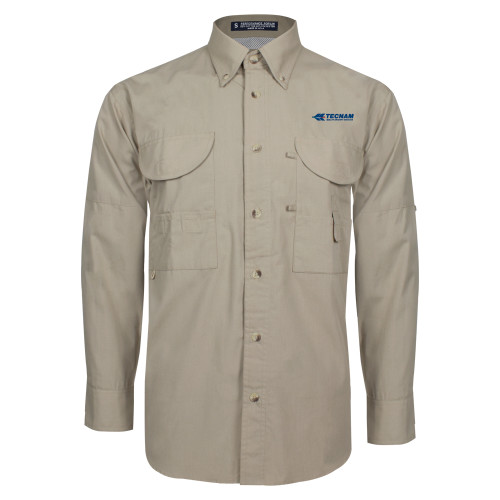 Khaki Fishing Shirt Performance Long Sleeve-TECNAM Primary Logo