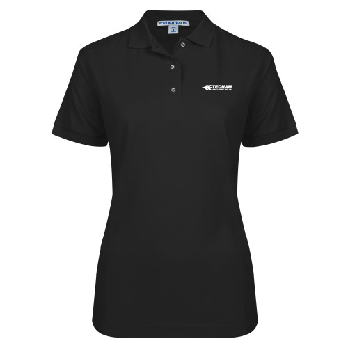 Womens Silk Touch Black Pique Polo-TECNAM Primary Logo