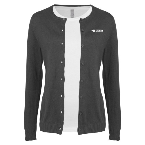 Womens Charcoal Cardigan Sweater-TECNAM Primary Logo