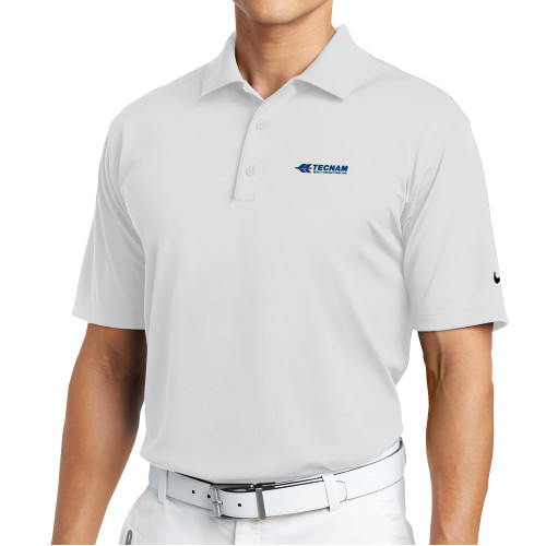Nike White Tech Basic Dri Fit Polo-TECNAM Primary Logo