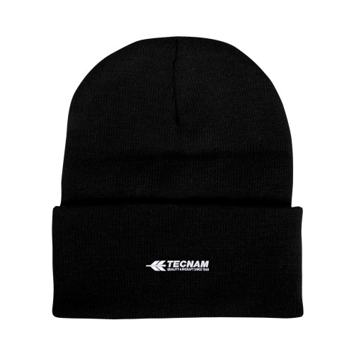 Black Knit Beanie w/Cuff-TECNAM Primary Logo