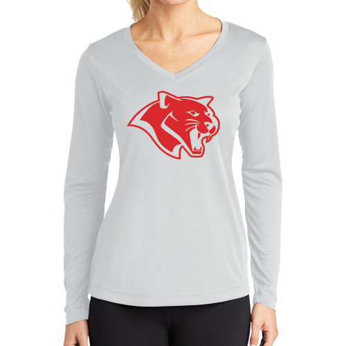  Womens White Performance Long Sleeve V Neck Shirt - Cougar