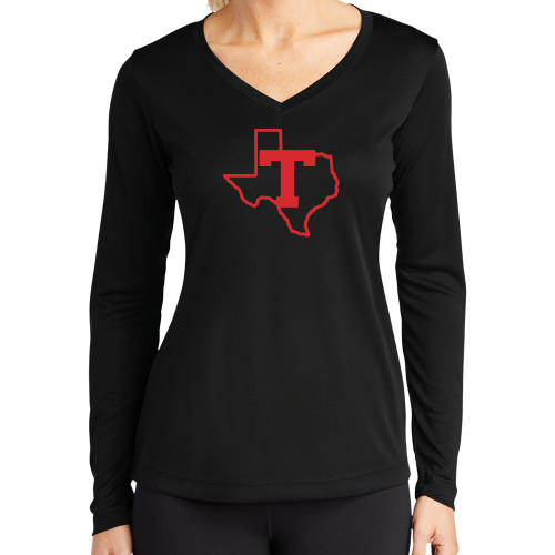  Womens Black Performance Long Sleeve V Neck Shirt - T Texas