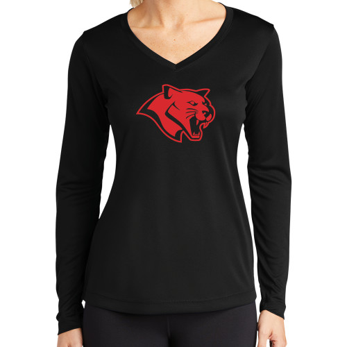  Womens Black Performance Long Sleeve V Neck Shirt - Cougar