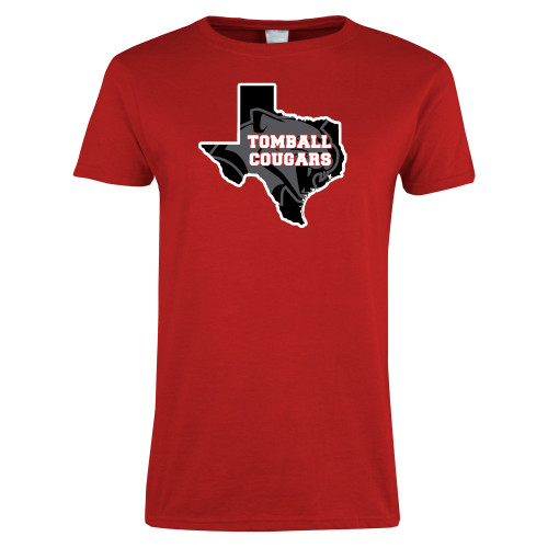 Womens Short Sleeve Red Tee - Tomball Cougars Texas