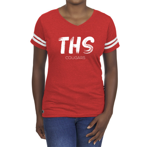  Fall Rush Ladies Red 60/40 Football Tee - THS Stroke