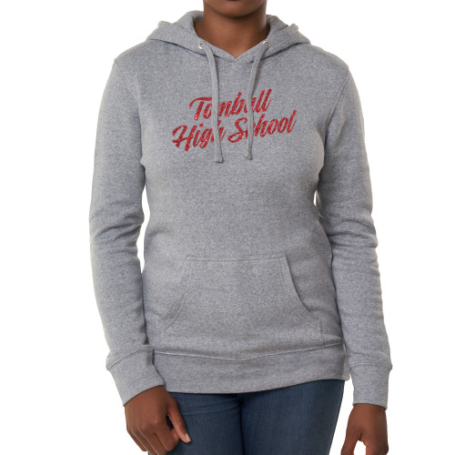  Fall Rush Ladies Athletic Grey Sponge Fleece Hoodie - N Red Glitter