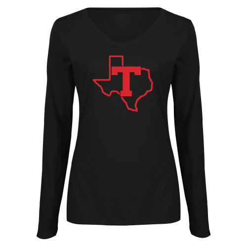  Womens Black Long Sleeve V Neck Tee  - T Texas