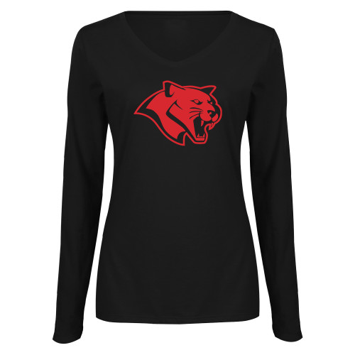  Womens Black Long Sleeve V Neck Tee  - Cougar