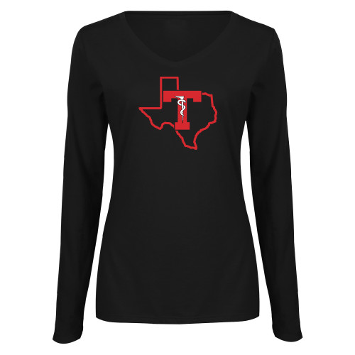  Womens Black Long Sleeve V Neck Tee  - Athletics Training