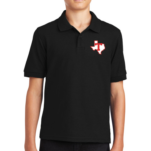 Youth Black Silk Touch Polo - T Texas
