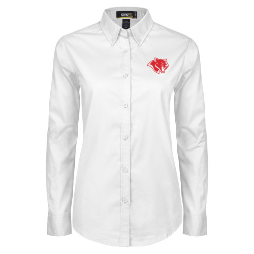  Womens White Twill Button Down Long Sleeve - Cougar