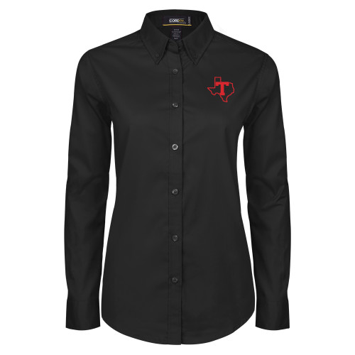  Womens Black Twill Button Down Long Sleeve  - T Texas