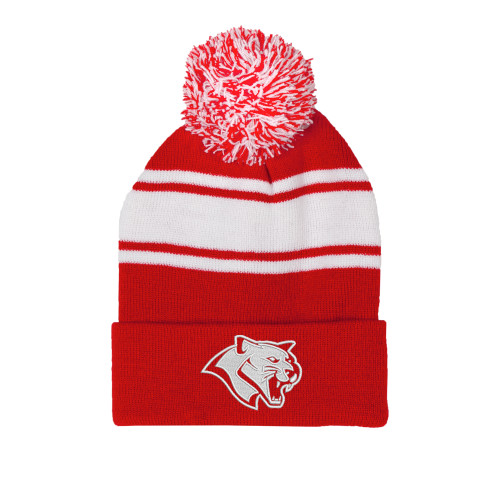  Red/White Two Tone Knit Pom Beanie w/Cuff - Cougar