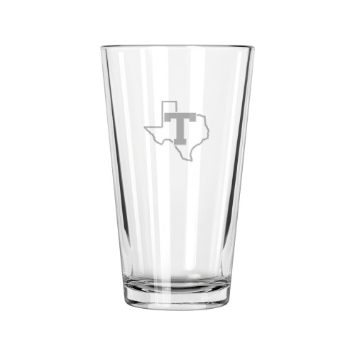  Libbey Glass 16oz - T Texas Engraved