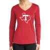 Thumbnail image for  Womens Red Performance Long Sleeve V Neck Shirt