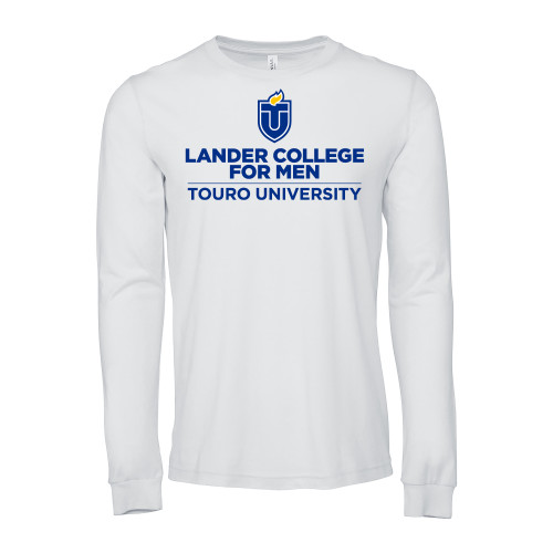  Bella + Canvas White Jersey Cotton Long Sleeve T Shirt - Touro University Lander College for Men
