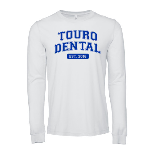  Bella + Canvas White Jersey Cotton Long Sleeve T Shirt - Touro Dental Collegiate Arched Est Date