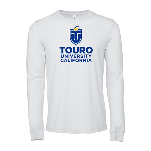  Bella + Canvas White Jersey Cotton Long Sleeve T Shirt - Touro University CA Stacked