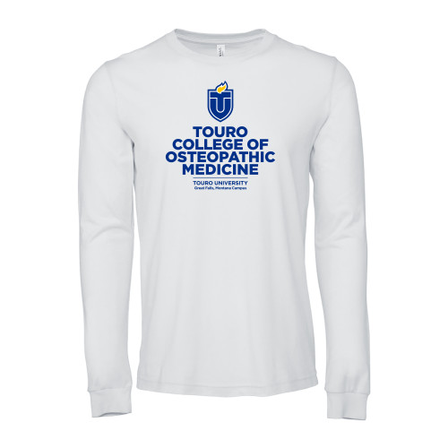  Bella + Canvas White Jersey Cotton Long Sleeve T Shirt - Touro College Osteopathic Medicine Montana Vertical