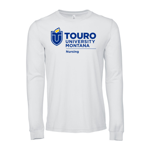  Bella + Canvas White Jersey Cotton Long Sleeve T Shirt - Touro Montana Nursing Vertical