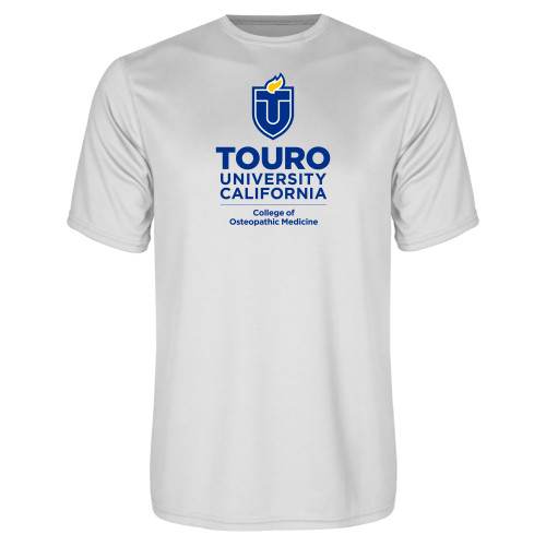  White Performance Tee - Touro California College of Osteopathic Medicine Vertical