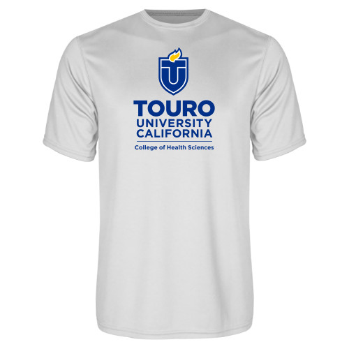  White Performance Tee - Touro California College of Health Sciences Vertical