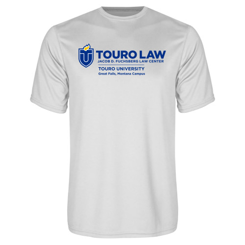  White Performance Tee - Touro Law Montana Horizontal