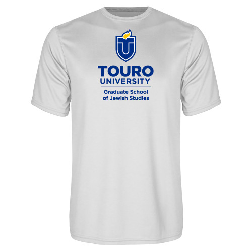  White Performance Tee - Touro University Graduate School of Jewish Studies